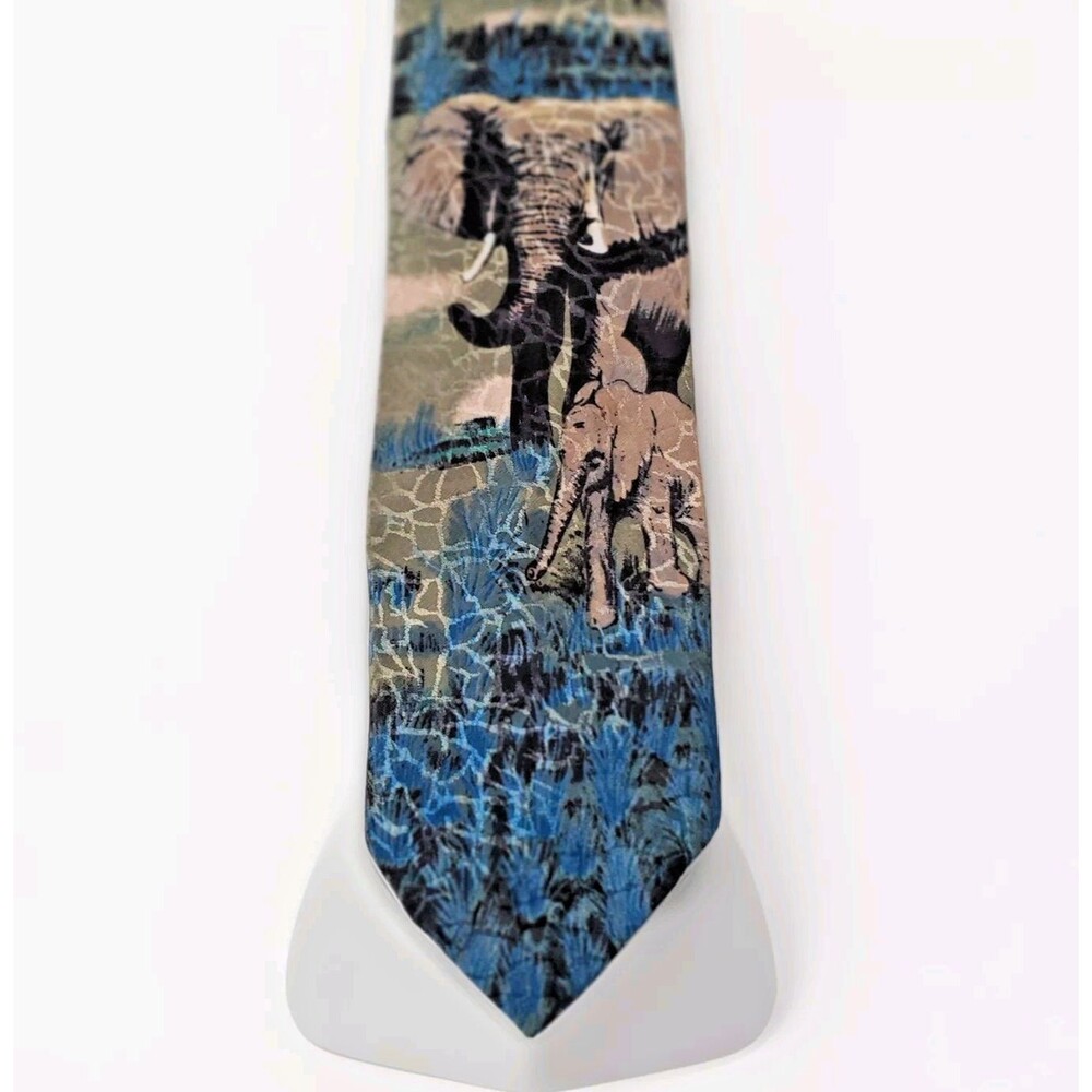 African Elephant Men's Necktie Reed St. James Taupe Blue Nature  Animal Lover